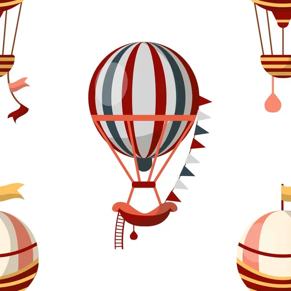 Vliegtuig Vervoer Lucht Ballon Naadloze Patroon Retro Vector Mand Sandbag — Stockvector