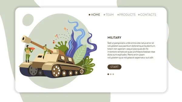Soldaten Uniform Und Panzer Armee Internet Webseite Vorlage Vektor Kriegsmaschine — Stockvektor