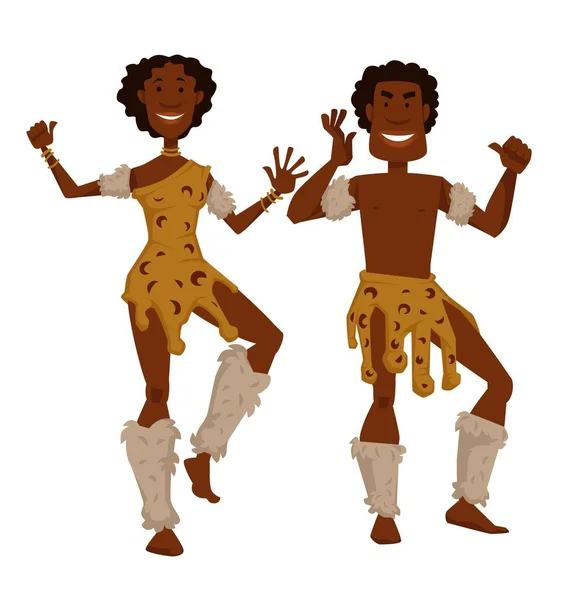 Homem Mulher Pele Animal Pele Dança Vetor Tribo Africano Isolado — Vetor de Stock
