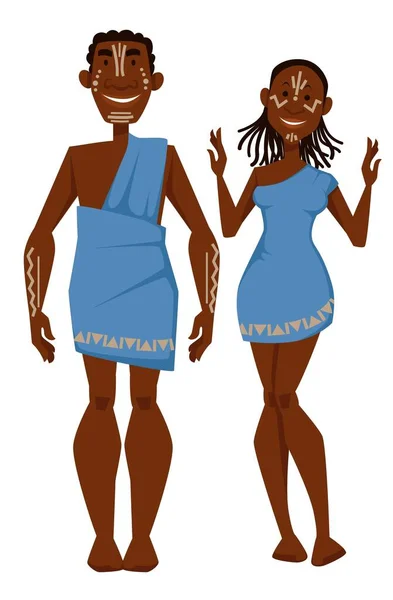Nationalität Afrikanische Familie Ethnischer Kleidung Stammescharaktere Weiße Tätowierungen Vektor Isolierte — Stockvektor