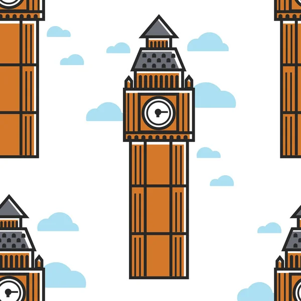 Big Ben Tower Naadloze Patroon Londen Gebouw Vector Architectuur Klok — Stockvector