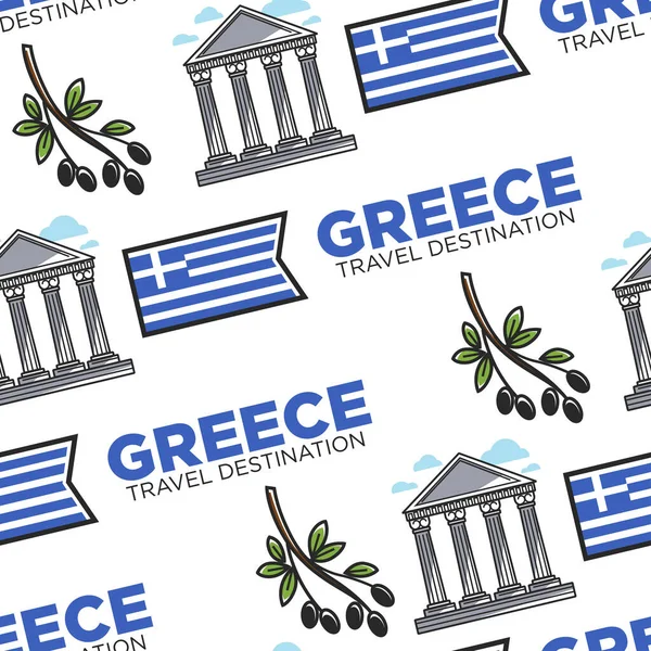 Simboli Greci Grecia Destinazione Viaggio Senza Soluzione Continuità Modello Vettore — Vettoriale Stock