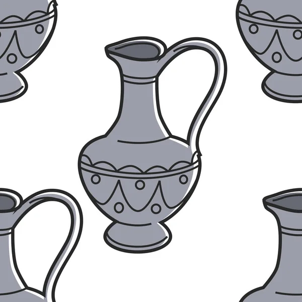 Georgian Symbol Jug Vessel Ornament Seamless Pattern Vector Clay Pitcher — Stock Vector