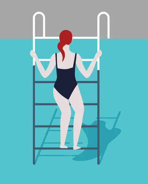 Actividad Verano Piscina Pública Mujer Traje Baño Escalera Vector Nadador — Archivo Imágenes Vectoriales