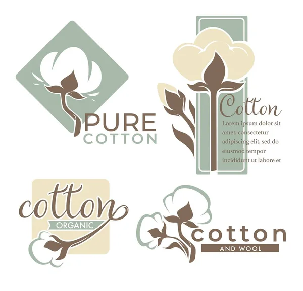 Cotton Isolated Icons Pure Organic Product Vector Textile Industry Field — Stock Vector