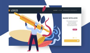 Fırınve hamur pişirme sınıfları web sayfası şablon vektör online kurslar şef aşçı oklava pasta veya fırın gıda tarifleri öğrenme İnternet eğitimi videodersler abonelik web sitesi