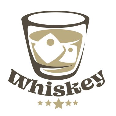 Buz izole simgeler vektör fabrika veya bira bar amblemleri veya logosu tek malt organik içecek yaşlanma ve fermantasyon el yapımı içecek üretimi ve satışı ile cam alkol içecek viski