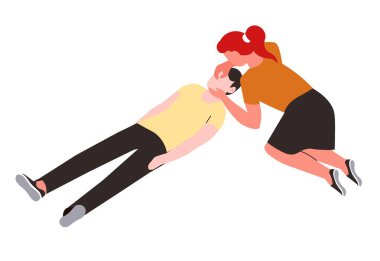 İlk yardım izole karakterler yapay solunum hemşiresi ve hasta vektörü bayıldı veya bilinçsiz solunum hayat kurtaran veya tıbbi yardım veya acil tıbbi prosedür kurtarma 911 hizmeti