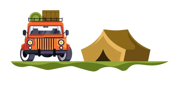 Voyage Nature Camping Jeep Voiture Avec Tente Bagages Vecteur Objets — Image vectorielle