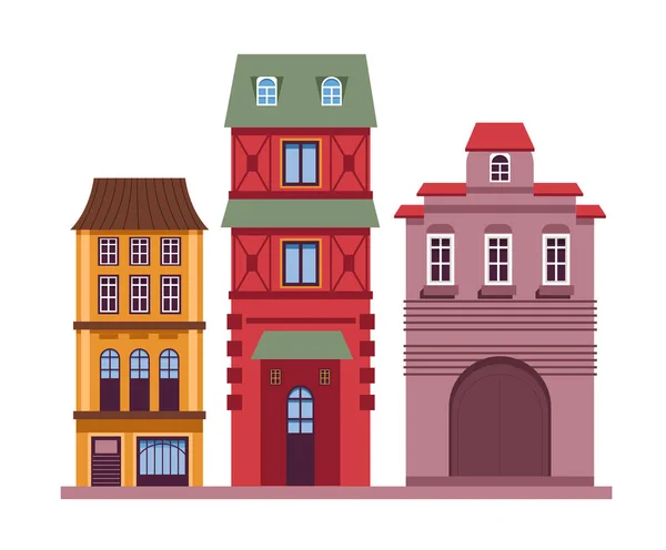 Rezidenční Budovy Klasické Domy Anglickém Stylu Barevné Tři Obchodní Domy — Stockový vektor