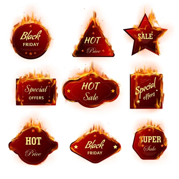 Hot Sale Black Friday Isolation Icons Tags Fire Vektor Price — Stockvektor