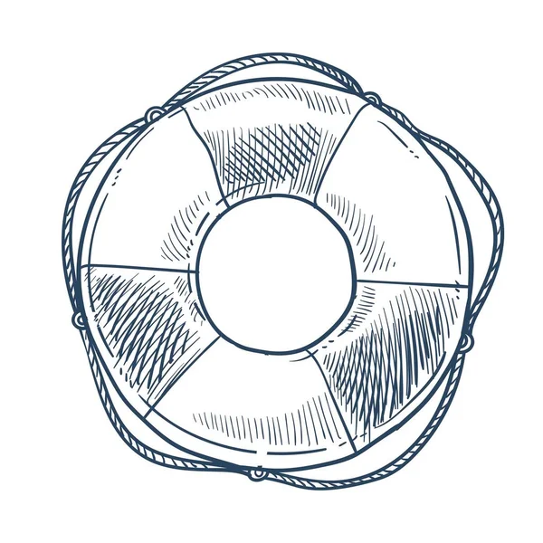 Надувное Кольцо Спасательный Буй Изолированные Морские Объекты Эскиз Векторных Мер — стоковый вектор