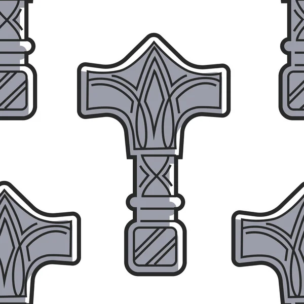 Mjolnir Thor Bezproblémové Vzory Vikingových Zbraní Vektor Skandinávský Bůh Historie — Stockový vektor