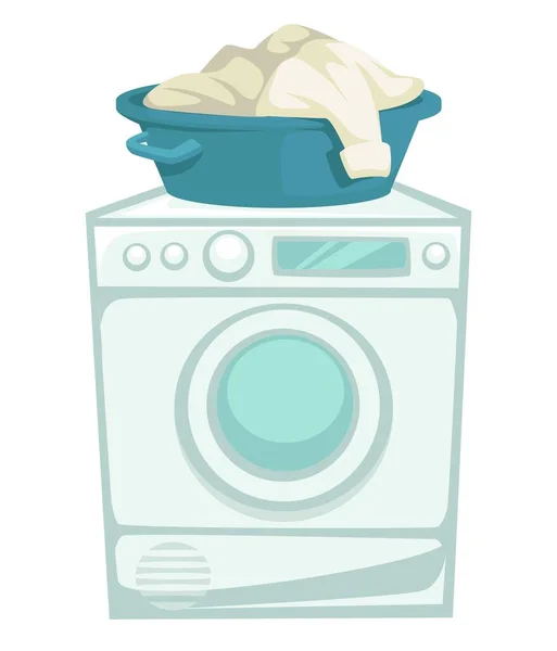 盆矢量洗衣店的洗衣机和清洁衣物服务家用电器清洁卫生清洁和家务衣物和亚麻衬衫和毛巾 — 图库矢量图片