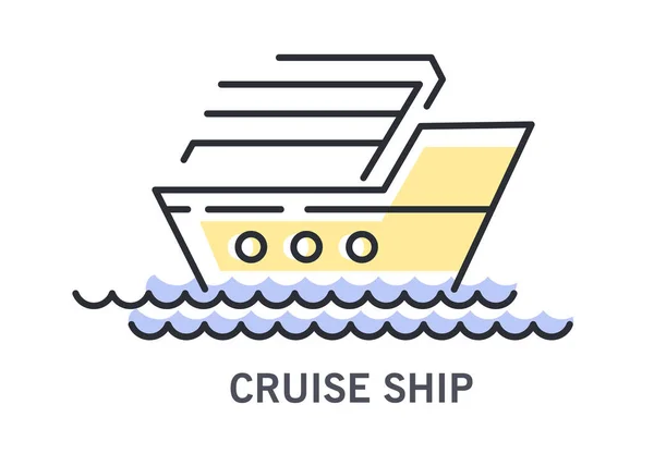Cruise Ship Waves Icon Cruiser Sailing Transportation Sailboat Passengers Tourism — Stock Vector