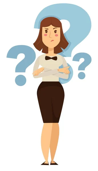 Hesitation Doubt Businesswoman Taking Decision Question Marks Vector Isolated Female — Stock Vector