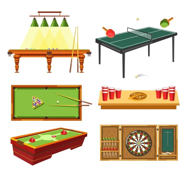 Juegos Anuncios Dardos Billar Billar Ping Pong Vector Cerveza Pong — Archivo Imágenes Vectoriales