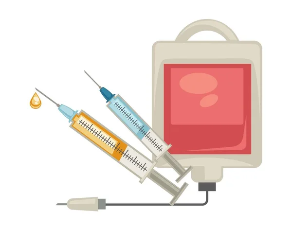 Инъекции Переливание Крови Пакет Шприц Изолированные Медицинские Инструменты Векторная Медицина — стоковый вектор