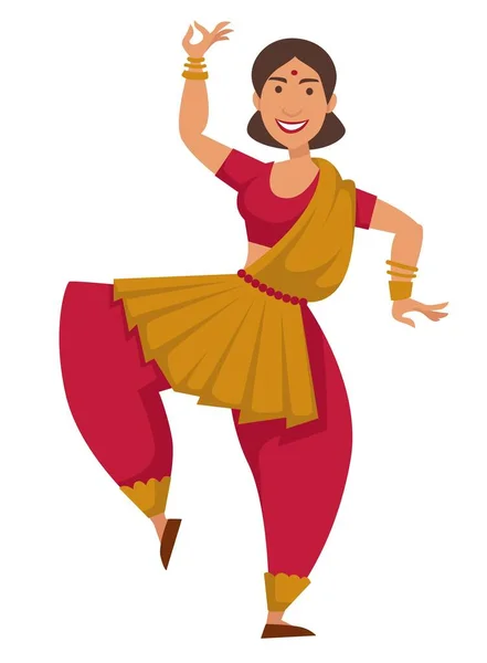 Dance Indiai Sari Tánc Izolált Női Karakter Vektor Lány Hagyományos — Stock Vector