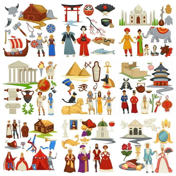 Traveling Exploration World History Countries Culture Epochs Vector North Vikings — Stock Vector