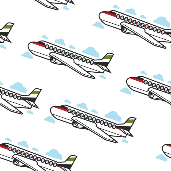 Traveling Airline Plane Seamless Pattern Airplane Flight Vector Transport Aircraft — Stock Vector