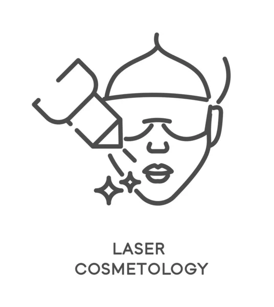 Laserová Ikona Kosmetického Ošetření Žena Tvář Oční Maskou Nástroj Procesu — Stockový vektor