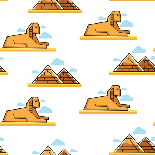 Egypt Sphinx and Pyramids Egyptian architecture seamless pattern famous landmark vector lion with pharaoh head and ancient tomb antique construction endless texture desert sightseeing and traveling