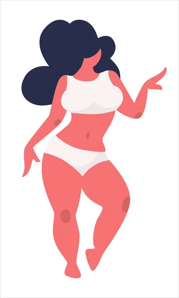 Body Positive Beautiful Curvy Voluptuous Young Woman White Bikini Sporty — Stock Vector