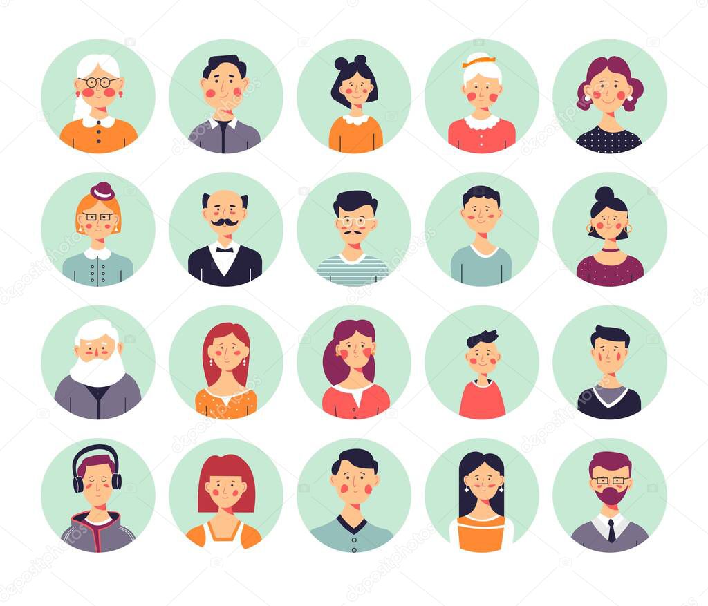 Family tree elements people avatars genealogy isolated icons vector grandmother and grandfather mother and father aunt and uncle sister and brother wife and husband nephew or niece cousin relationship