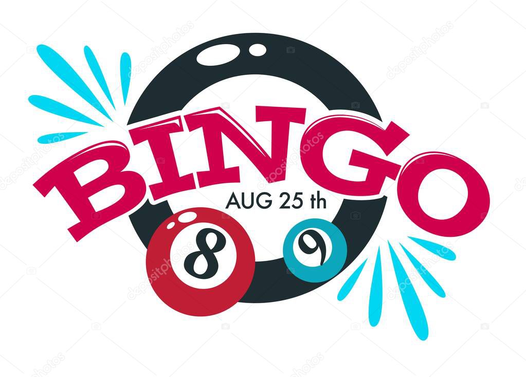 Gambling casino club isolated icons bingo game balls with numbers vector money stakes and guessing combination luck and fortune gamblers club emblem or logo blackjack and lottery easy earning