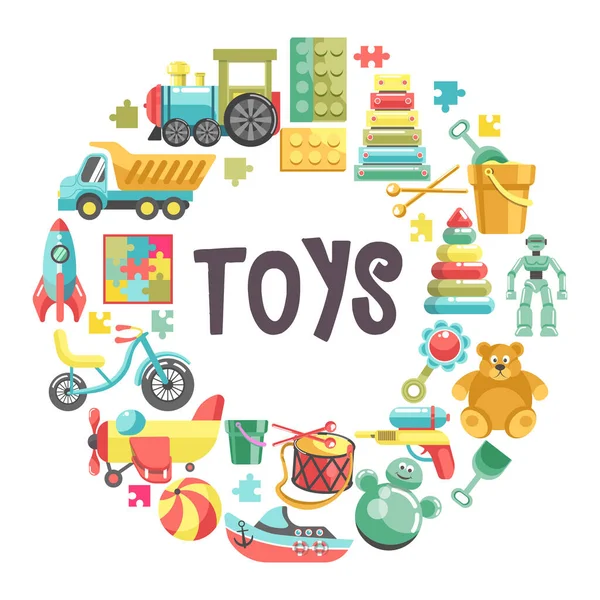 Baner Zabawkami Dla Dzieci Ikony Pokoju Zabaw Ustawione Kółko Stacking — Wektor stockowy