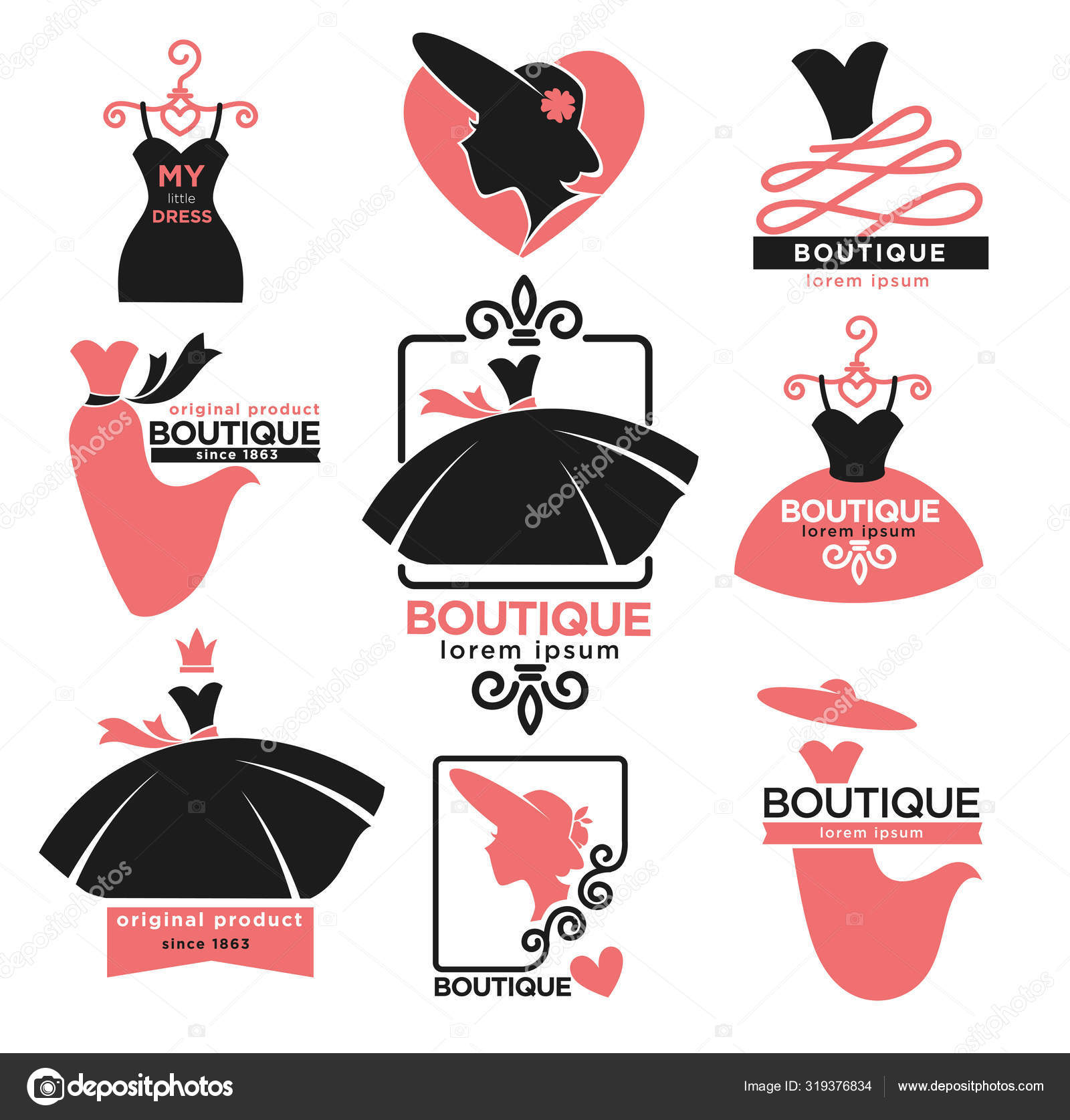 Female clothes shop or fashion boutique isolated icons Stock Vector ...