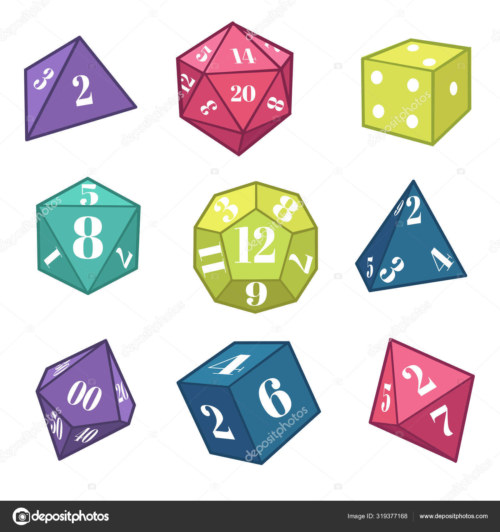 RPG,Conjunto dados fácil ler - poliedro colorido com olhos