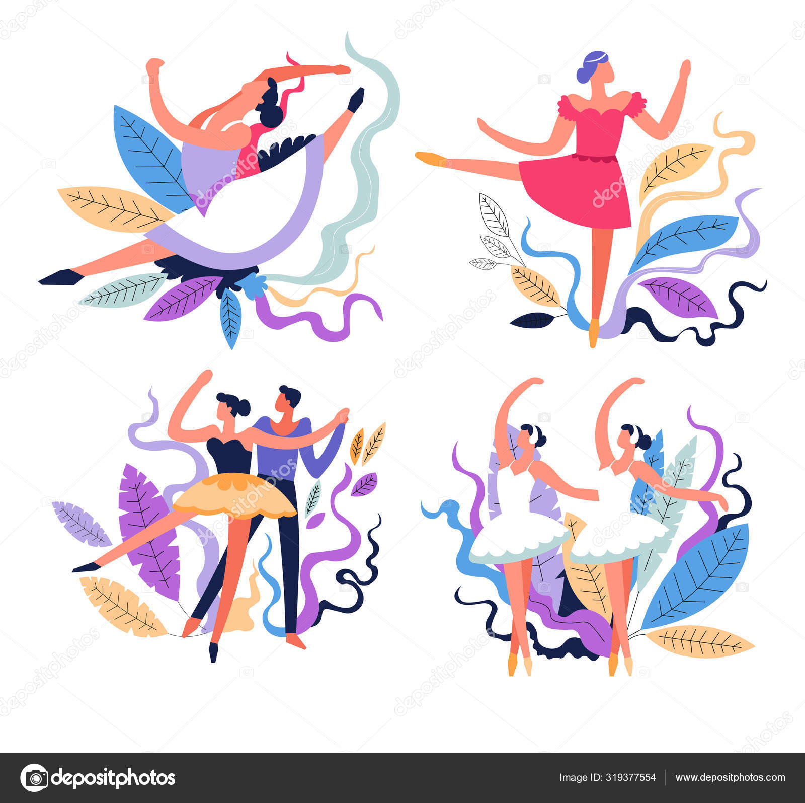 Bailarinas y clases de ballet, teatro y danza, iconos aislados Vector de  stock #319377554 de ©Sonulkaster, image size:1600x1595