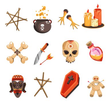 Afrika okült uygulamaları veya voodoo kabile özellikleri izole ikonlar