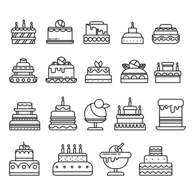 Pasta izole edilmiş çizgi simgesi, doğum günü ve düğün tatlıları