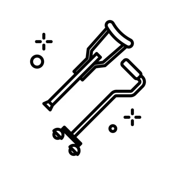Blindenstock und Krücke isoliertes Liniensymbol, Gehstock lineares Symbol — Stockvektor