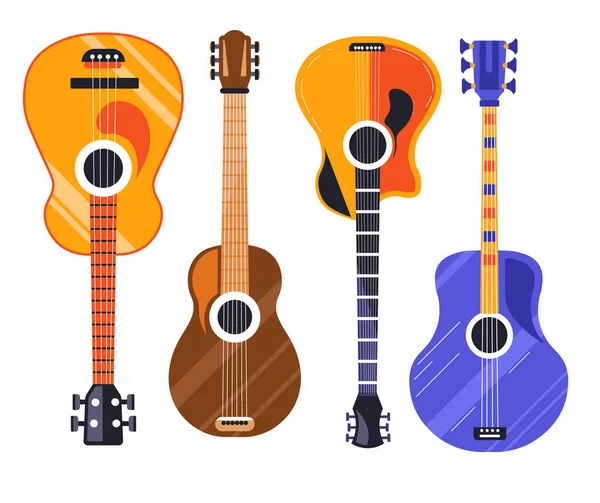 Guitare icônes isolées, instruments de musique à cordes — Image vectorielle