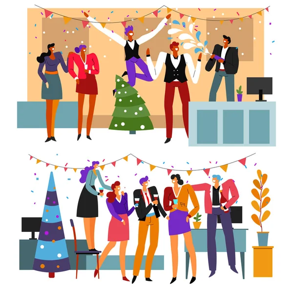 Office party celebration, business people drinking champagne — Stock Vector