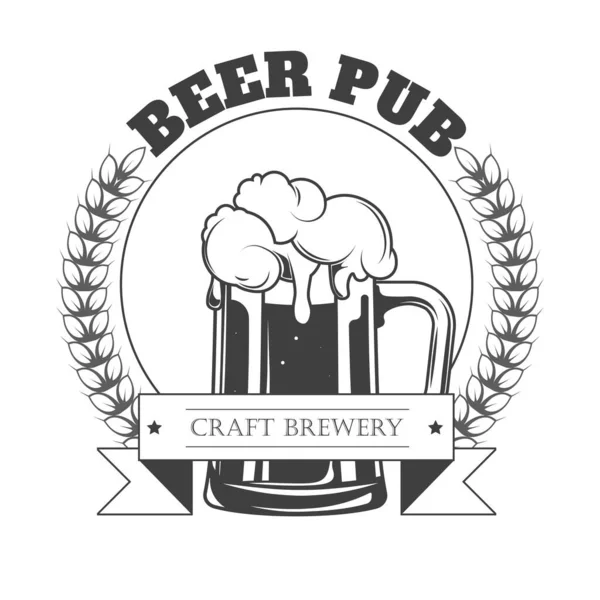 Cerveza pub aislado icono, cerveza artesanal en taza con espuma — Archivo Imágenes Vectoriales