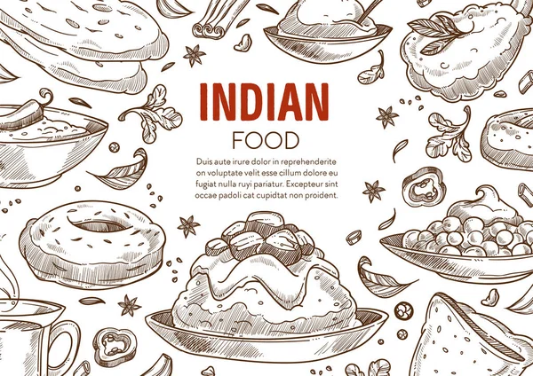 Hint mutfağının restoran menüsü çizim posteri — Stok Vektör