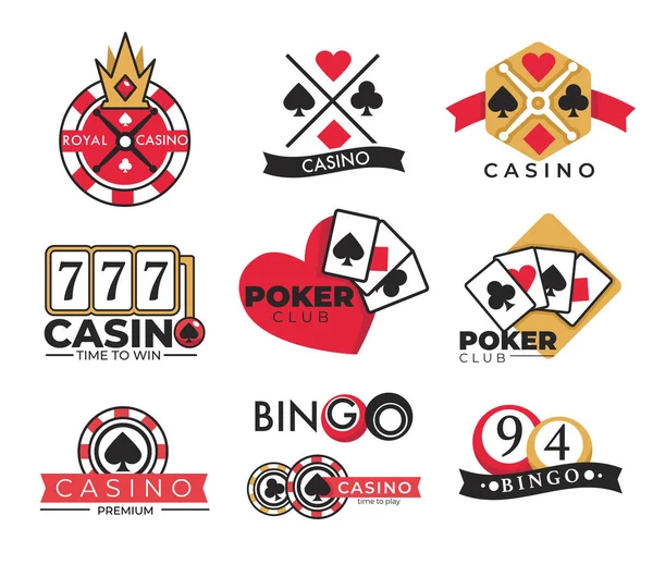 Casino club iconos aislados, juegos de azar y lotería de bingo — Vector de stock