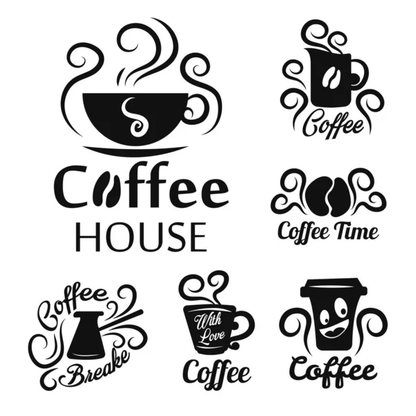 Coffee shop or house isolated icons, hot drink in steaming cup — Stock Vector