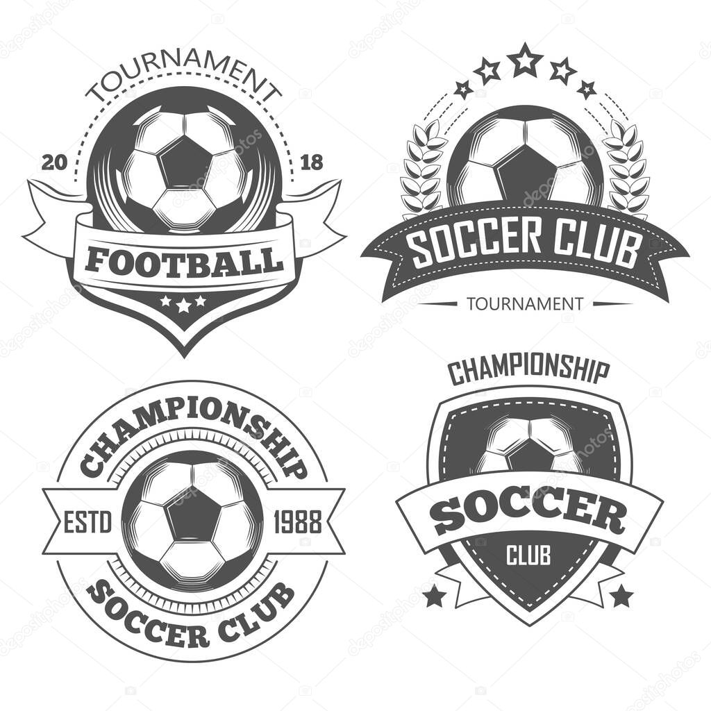Football and soccer isolated icons, championship emblems or T-shirt print