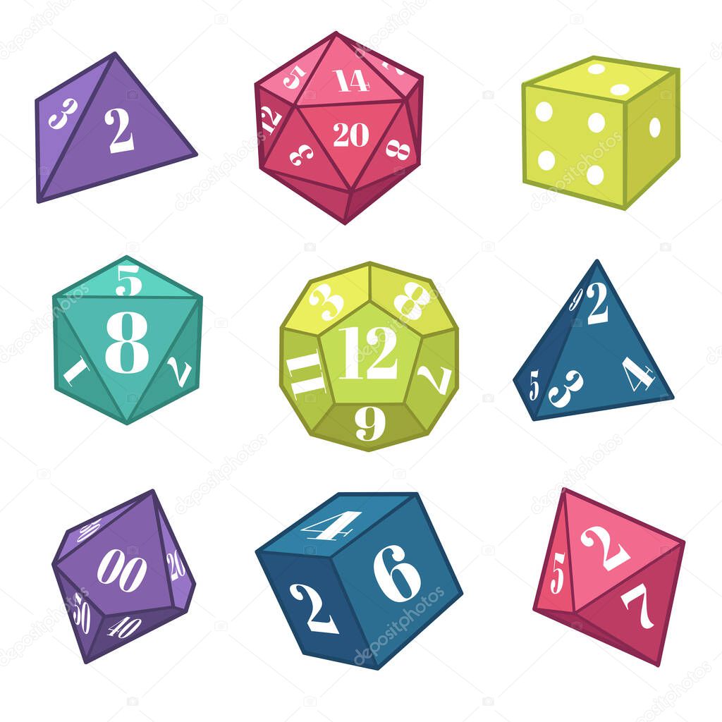 Dice and polyhedron for fantasy RPG, table top games equipment