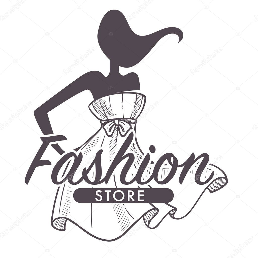 Fashion store or female clothes shop isolated sketch icon
