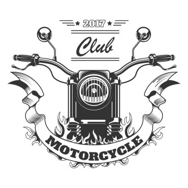 Motosiklet ve alev izole edilmiş ikon, motosiklet kulübü tişörtü