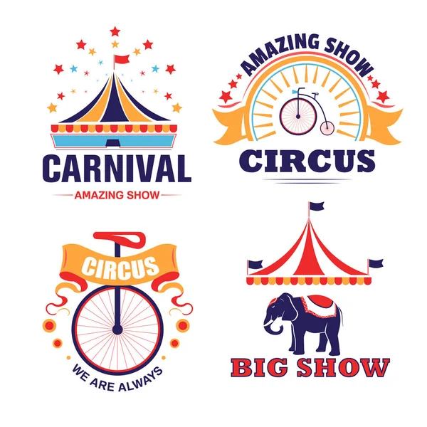 Circus show en carnaval geïsoleerde iconen, kermis — Stockvector