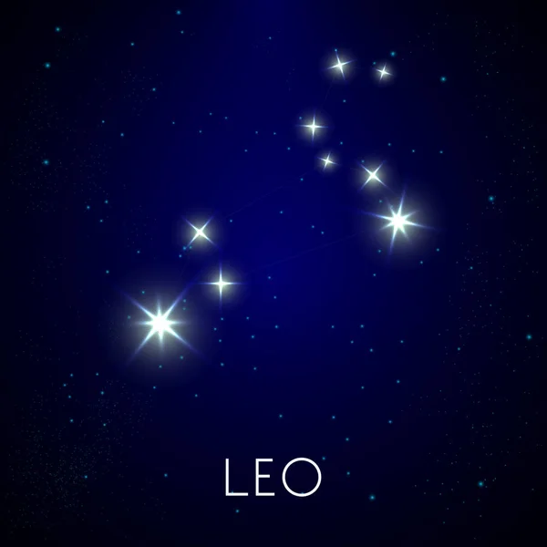 Constelación de Leo signo zodiacal, estrellas brillantes en el cielo nocturno — Vector de stock