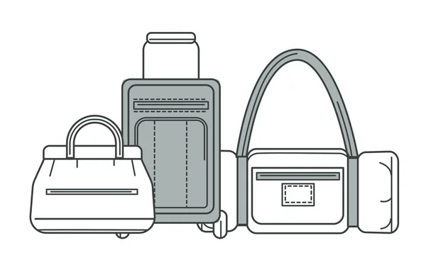 Bagages ou bagages, valise et sac de sport ou valise isolé li — Image vectorielle